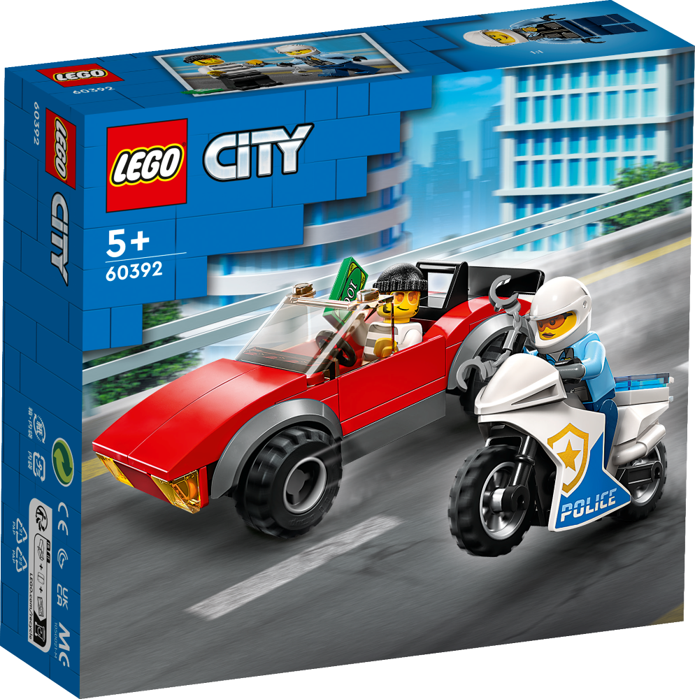 60392 LEGO® City Policijas motocikls un pakaļdzīšanas mašīna, 5+ gadi, 2023. gada modelis