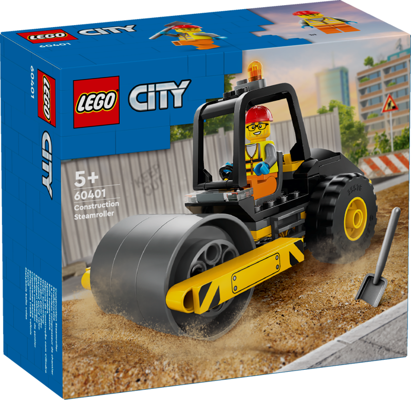 60401 LEGO® City Būvlaukuma tvaika veltnis , 5+ gadi, 2024 gada modelis
