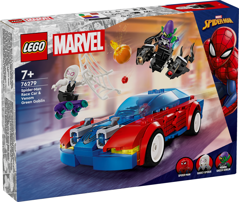 76279 LEGO® Marvel Super Heroes Zirnekļcilvēka sacīkšu auto un Venom Zaļais Goblins, 7+ gadi, 2024 gada modelis