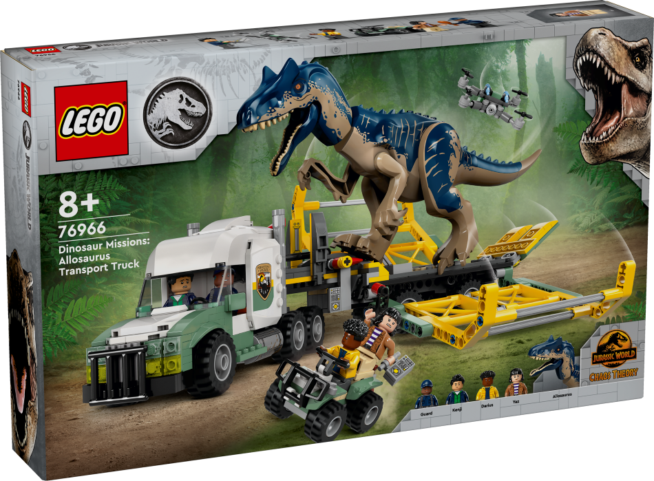 76966 LEGO® Jurassic World Dinozauru misijas: alozaura transportēšanas auto, 8+ gadi, 2024 gada modelis
