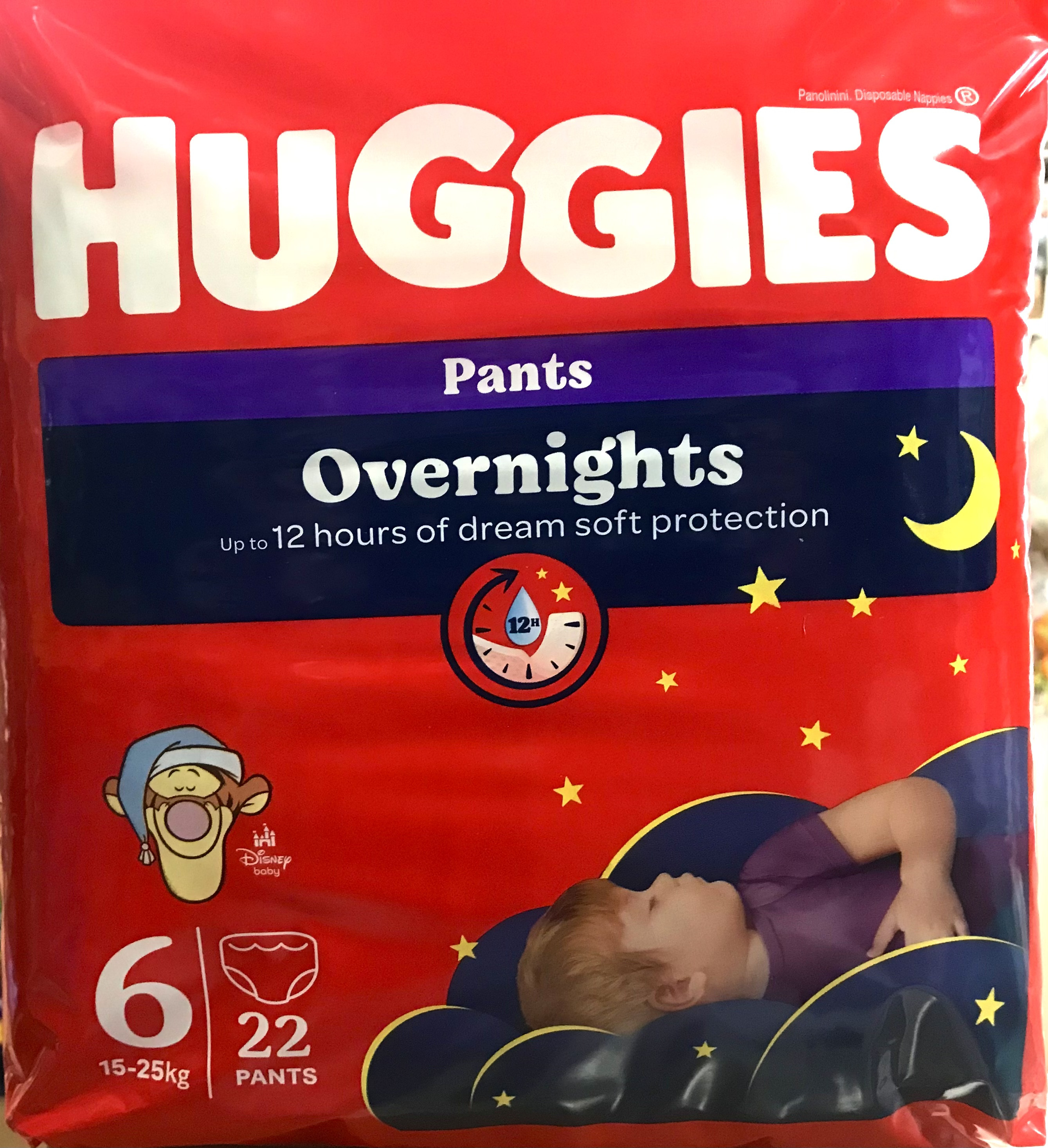 HUGGIES Overnights (Dry Nites) nakts biksītes 6 izmērs 15-25kg, 22 gb
