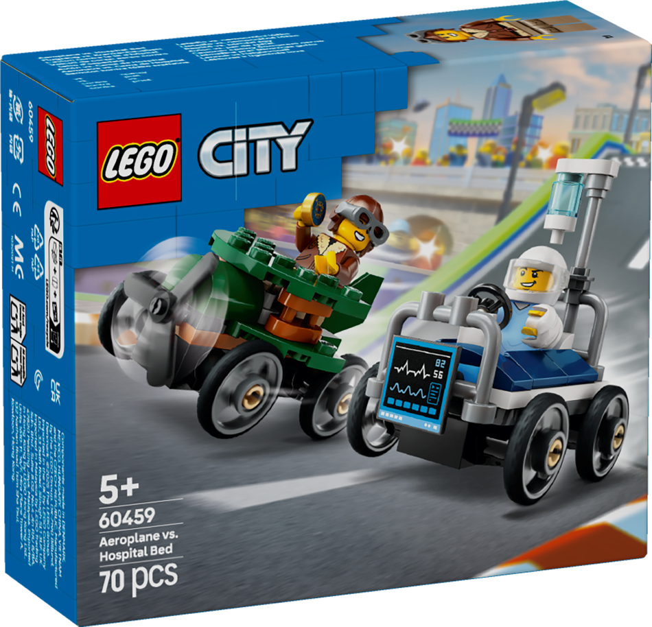 60459 LEGO® City Lidmašīna pret Slimnīcas gultu: sacīkšu auto komplekts, 5+ gadi, 2025 gada modelis