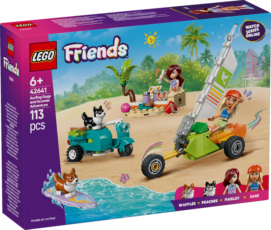42641 LEGO® Friends Sērfojoši suņi un motorollera piedzīvojums, 6+ gadi, 2025 gada modelis