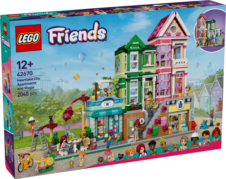 42670 LEGO® Friends Hārtleikas pilsētas dzīvokļi un veikali, 12+ gadi, 2025 gada modelis