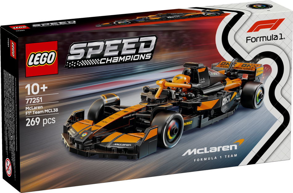 77251 LEGO® Speed Champions McLaren F1® Team MCL38 sacīkšu auto , 10+ gadi, 2025. gada modelis