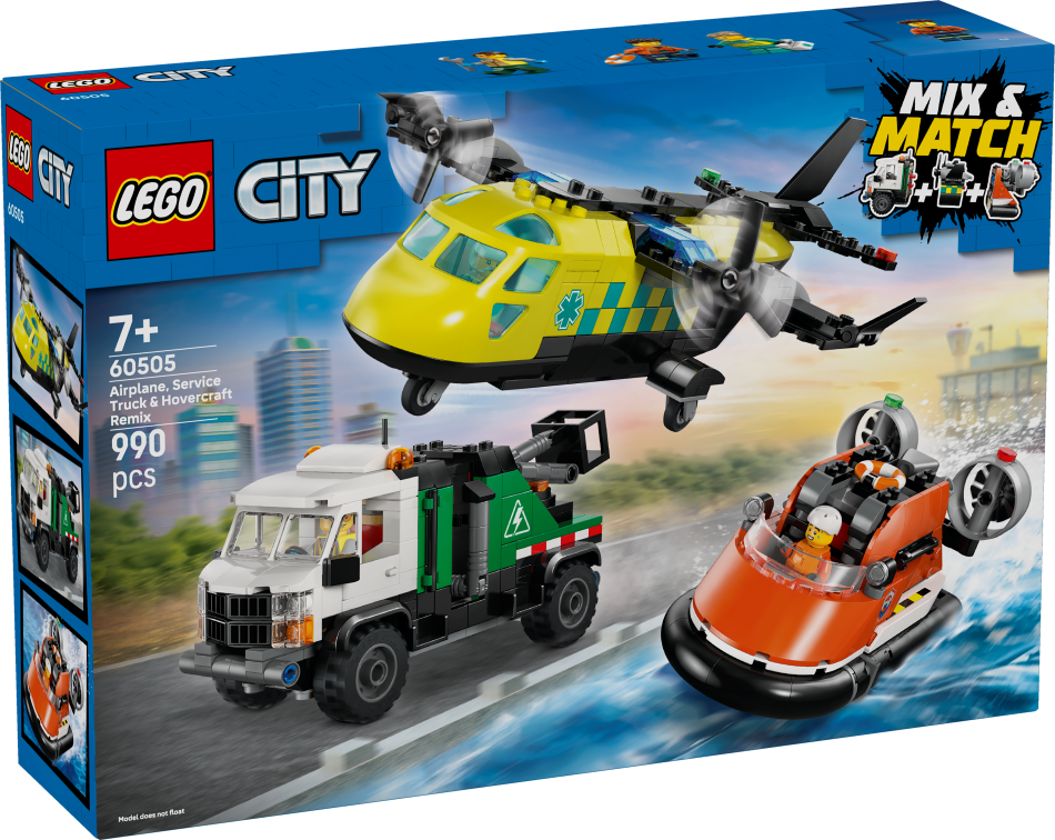 60505 LEGO® City Lidmašīna, avārijas dienesta auto un transportlīdzeklis uz gaisa spilvena , 7+ , модель 2026 года
