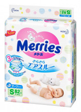 MERRIES Подгузники S размер 4-8 кг, 82 шт. (Сделано в Японии)