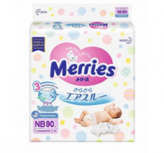 MERRIES мягкие подгузники Newborn до 5 кг, 90 шт. (Сделано в Японии)