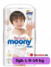 Moony Natural uzvelkamās biksītes ar kokvilnu L (9-14kg), 3 gab. (Ražots Japānā, Merries - līdzvērtīgs analogs)