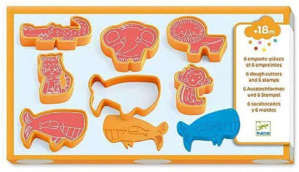 Djeco Plastilīna 6 formiņas un zīmogi- Savvaļas zvēriņi, 18+mēn., DJ09024