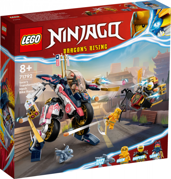 71792 LEGO® Ninjago Sora pārveidojamais motocikla sacīkšu robots, 8+ gadi, 2023 gada modelis