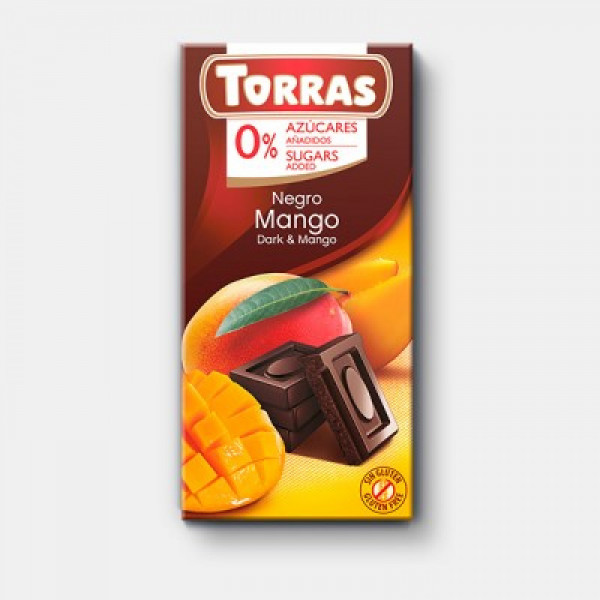 TORRAS tumšā šokolāde ar mango bez cukura, 75 g
