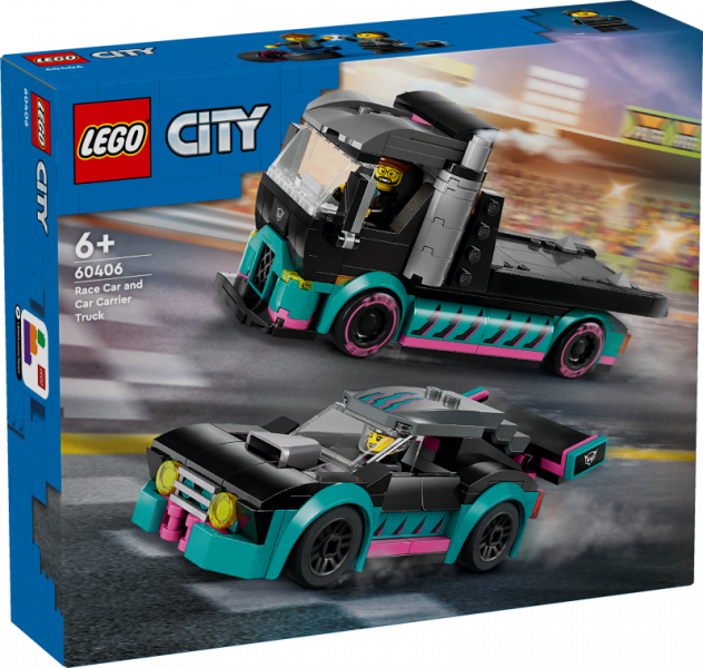60406 LEGO® City Sacīkšu auto un auto pārvadātājs , 6+ gadi, 2024 gada modelis