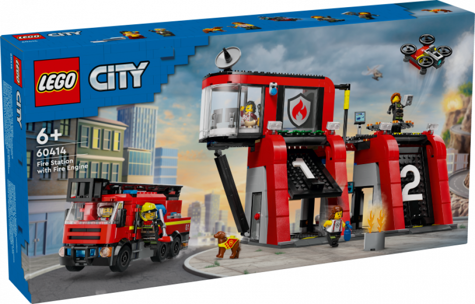 60414 LEGO® City Ugunsdzēsēju depo un ugunsdzēsēju auto, 6+ gadi, 2024 gada modelis