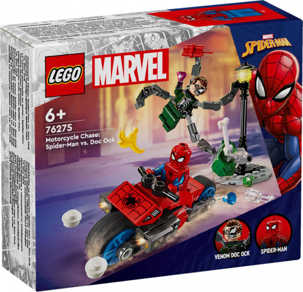 76275 LEGO® Marvel Super Heroes Pakaļdzīšanās ar motocikliem: Zirnekļcilvēks pret Doktoru Astoņkāji,8 + лет, модель 2024 года