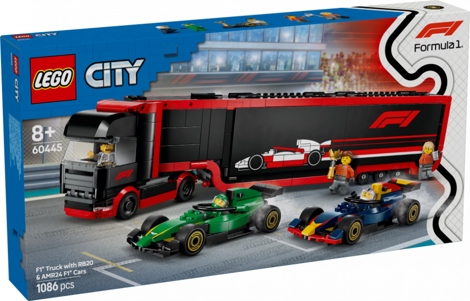 60445 LEGO® City F1® kravas auto ar RB20 un AMR24 F1® auto, 8+ gadi, 2025 gada modelis