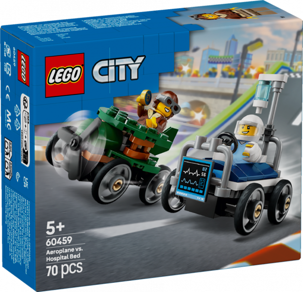 60459 LEGO® City Lidmašīna pret Slimnīcas gultu: sacīkšu auto komplekts, 5+ gadi, 2025 gada modelis