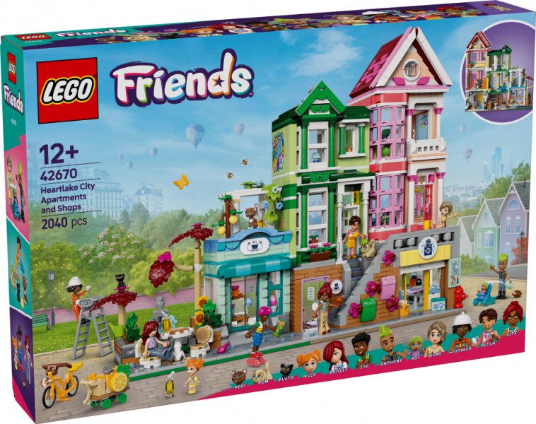 42670 LEGO® Friends Hārtleikas pilsētas dzīvokļi un veikali, 12+ gadi, 2025 gada modelis