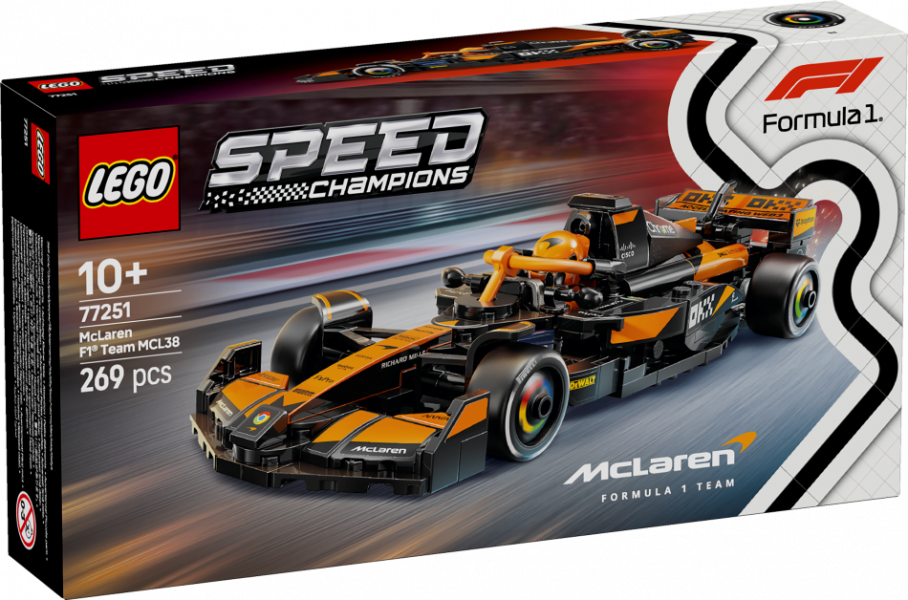 77251 LEGO® Speed Champions McLaren F1® Team MCL38 sacīkšu auto , 10+ gadi, 2025. gada modelis