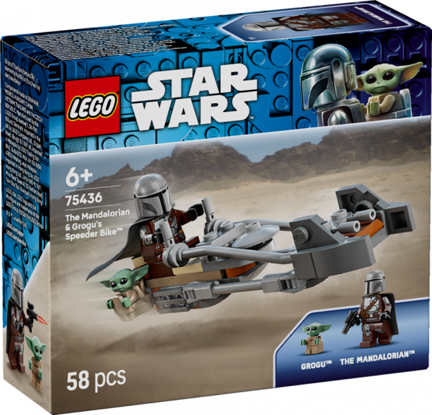 75436 LEGO® Star Wars Mandalorian un Grogu ātrgaitas motocikls , 6+ gadi, 2026 gada modelis